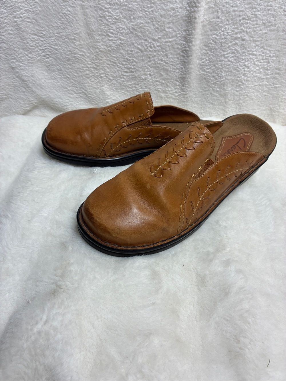 Clarks Brown Leather Slip-On Mule Clogs